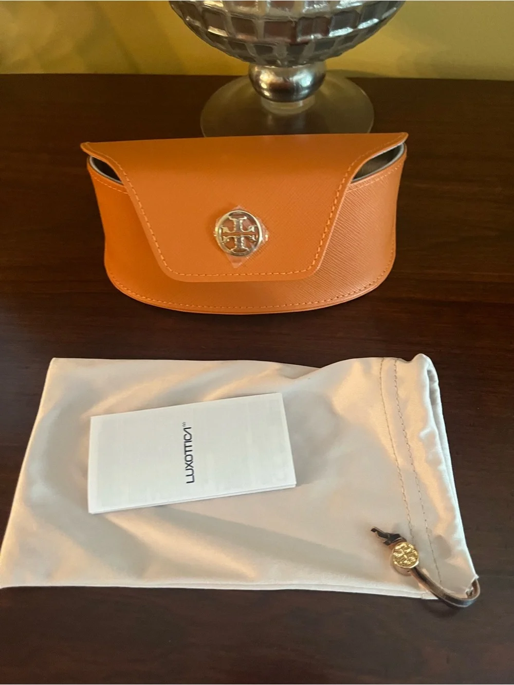 Tory Burch Burnt Orange Faux Leather Sunglasses Case with GoldtoneLogo Medallion